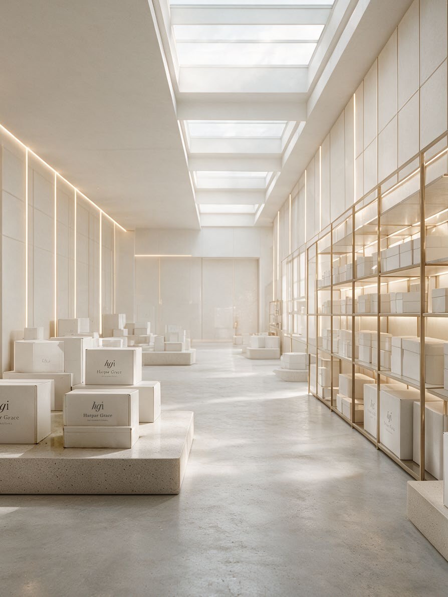 Bright fulfilment gallery with stocked shelves