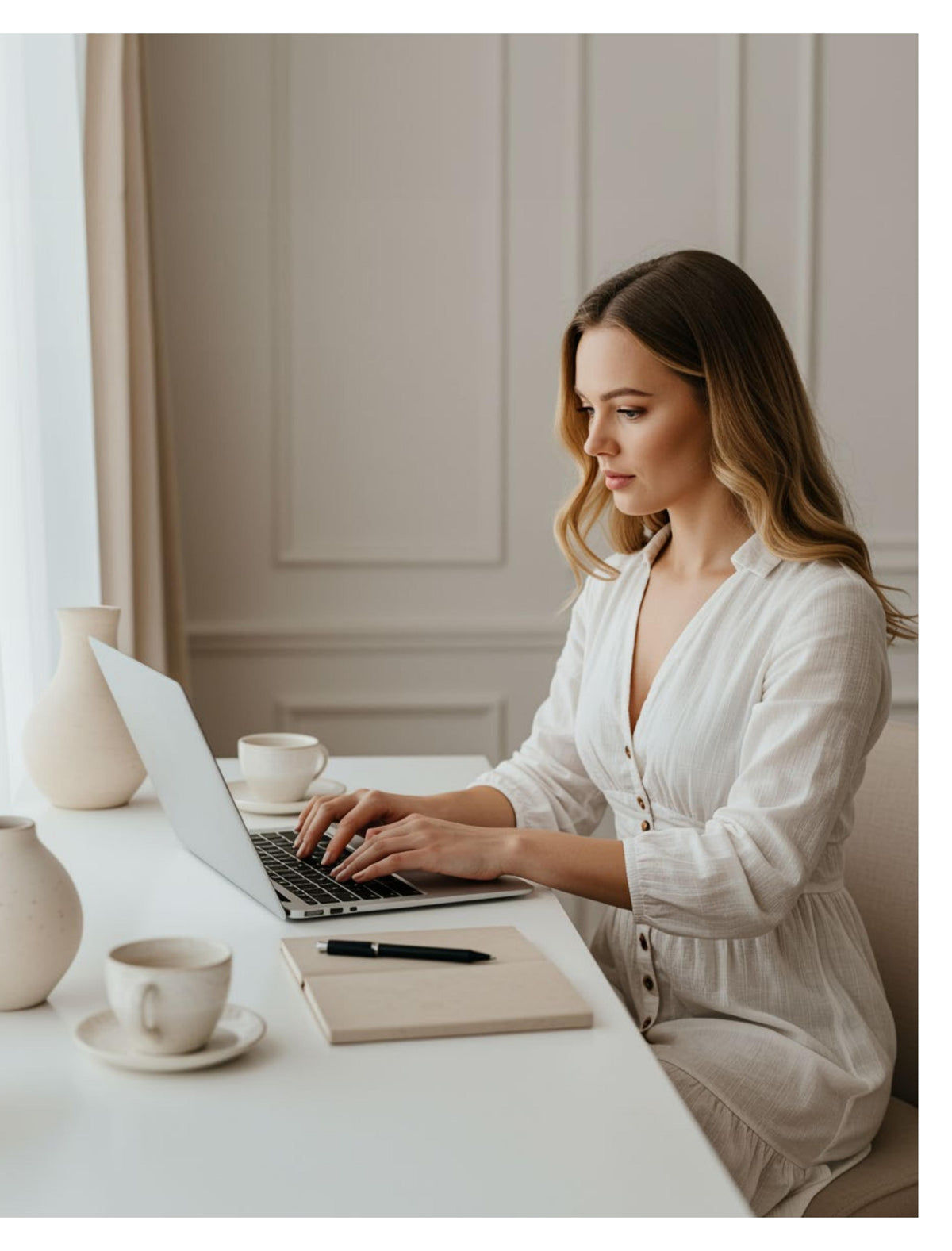 Skin specialist on a video consultation at her desk